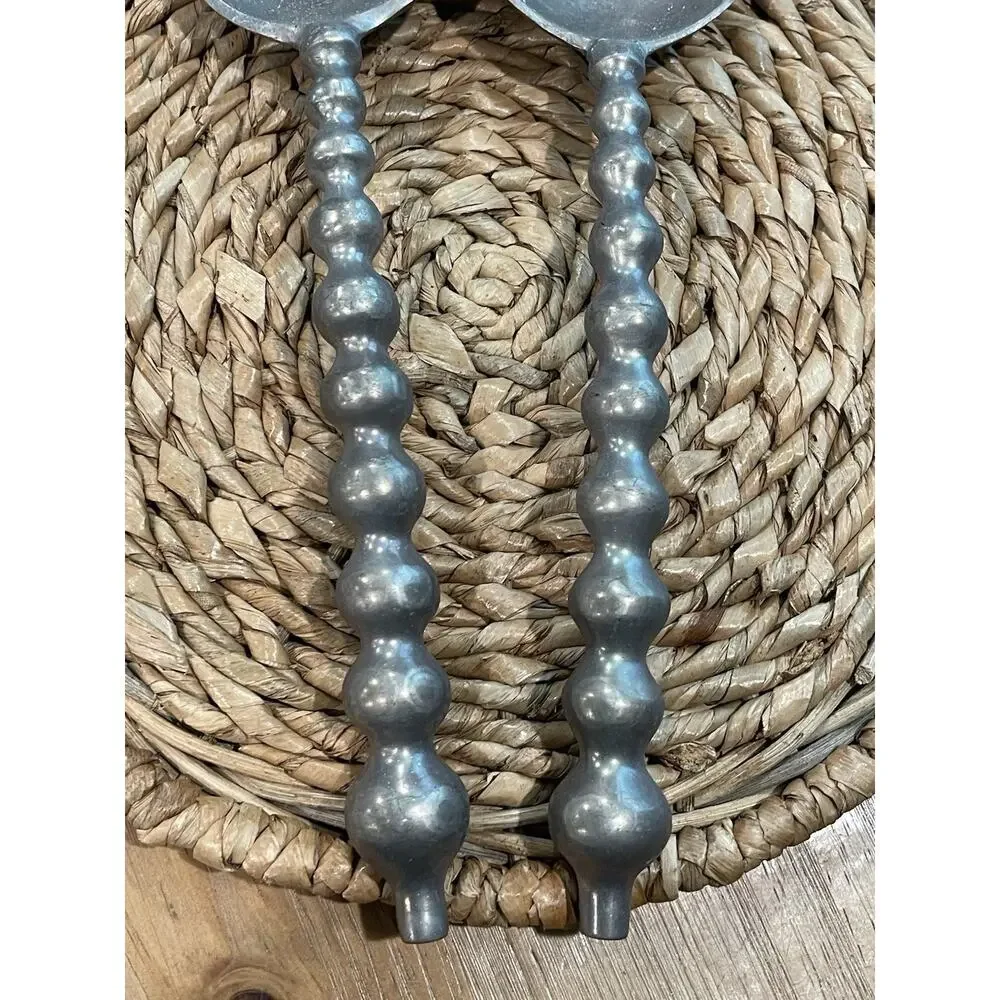Vintage Salad Servers Decorative Cutlery Sculpted Design Retro Pewter Spoon Fork